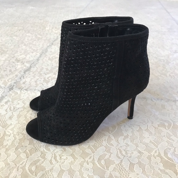 Nine West black suede leather perforated open toe booties - Picture 3 of 7